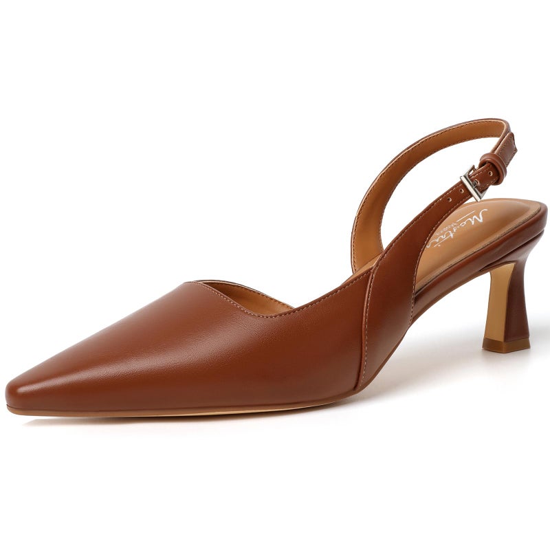 Mostrin Brown Slingback Kitten Heels for Women Low Pointed Closed Toe Heels Women's Pumps Shoes Dressy for Office Work Party Size 7 - Image 1
