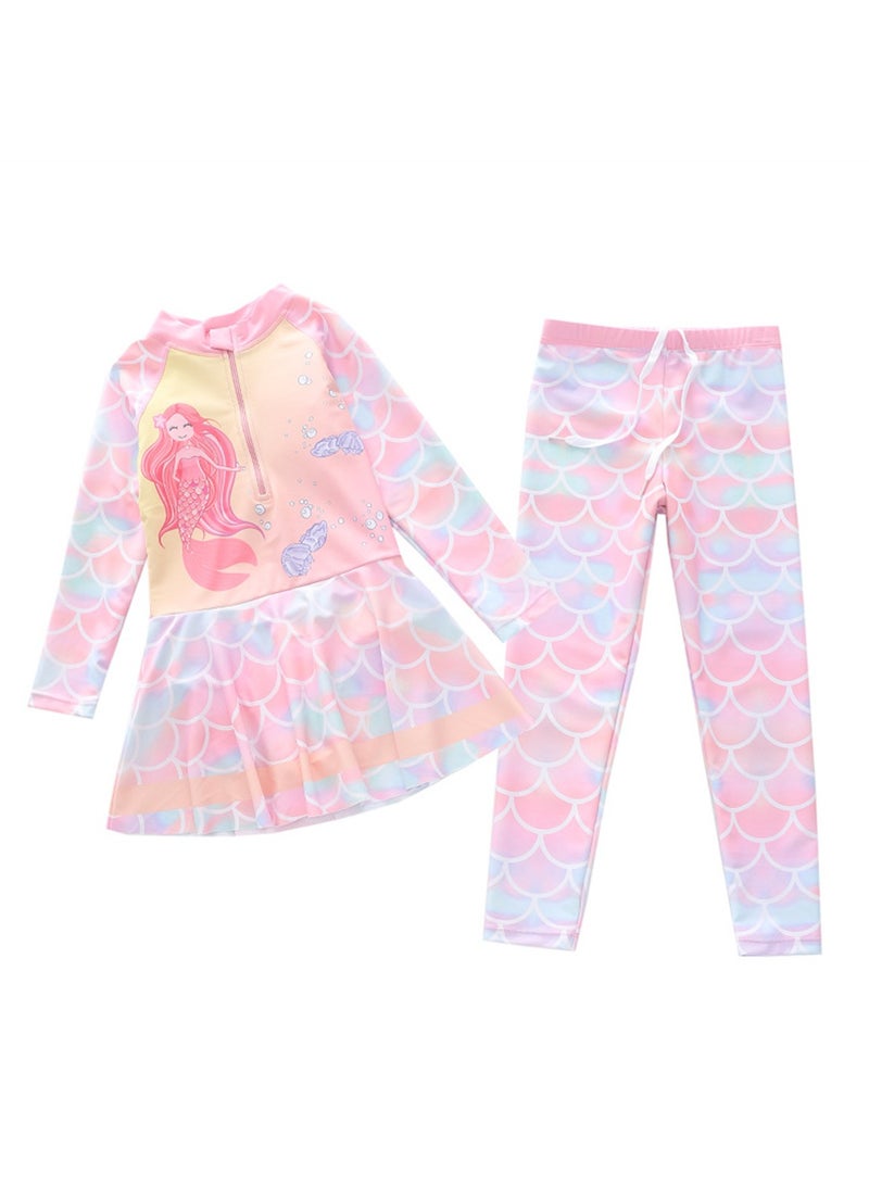 Generic 2pcs swimsuit girls one piece swimsuit plus long pants long sleeve sun protection swimsuit set - Image 1