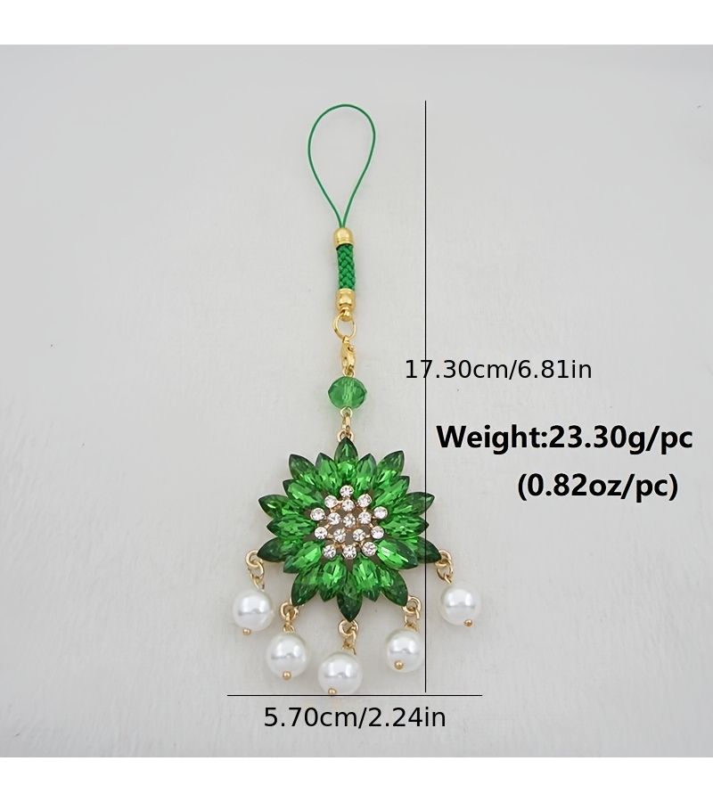 Green Elegant Rhinestone Car Hanging Ornament For Rearview Mirror Ornament Sparkling Exquisite Gift For Driving Enthusiasts Birthday Anniversary - Image 2