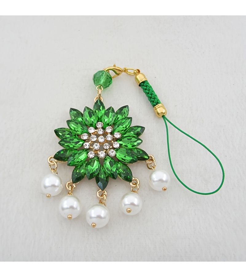 Green Elegant Rhinestone Car Hanging Ornament For Rearview Mirror Ornament Sparkling Exquisite Gift For Driving Enthusiasts Birthday Anniversary - Image 1