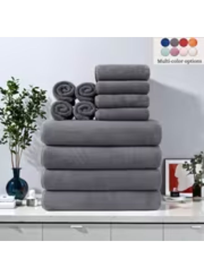 erorex 12pcs Ultra-Soft Coral Bath Towel Set, 4 Bath Towels 70x140cm, 4 Hand Towels 42x70cm, 4 Washcloths 35x35cm, Quick-Dry, Fast-Absorbing, Lightweight, Ideal for Home, Hotel, and Spa Use, Outdoor Fitness, Camping, Christmas Gift, Home Towel Set, Outdoor - Image 5
