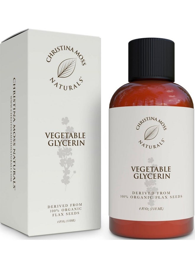 Christina Moss Naturals - جلسرين سائل نقي 100% جلسرين نباتي سائل جلسرين صالح للأكل للبشرة مصنوع من بذور الكتان العضوية جلسرين نباتي للبشرة والوجه واليدين والشعر والصابون وغسول الجسم والشامبو 4 أونصة - Image 1
