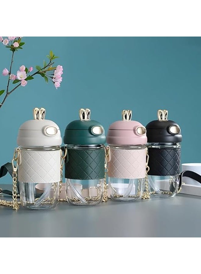 Spaceshoop 550ml Rabbit Ears Cute plastic water bottle with straw Kid Water Bottle Modern Style (Black) - Image 4