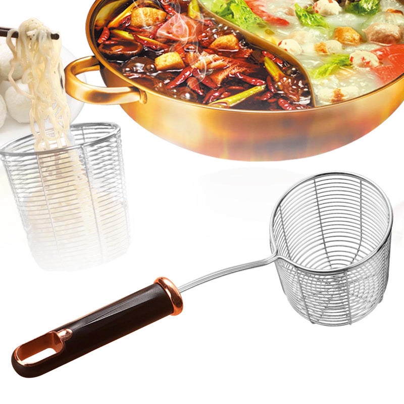 Deepened Skimmer Spoon Kitchen Oil Spoon Mesh Strainer Hot Pot Noodles Strainer for Noodles Cooking Hot Pot Ingredients, black handle - Image 2