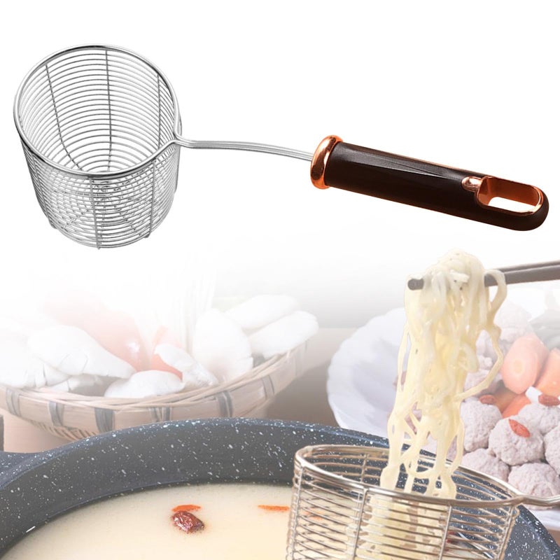 Deepened Skimmer Spoon Kitchen Oil Spoon Mesh Strainer Hot Pot Noodles Strainer for Noodles Cooking Hot Pot Ingredients, black handle - Image 5