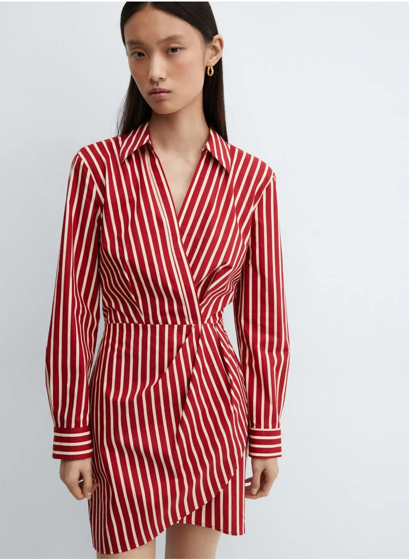 MANGO Striped Wrap Dress