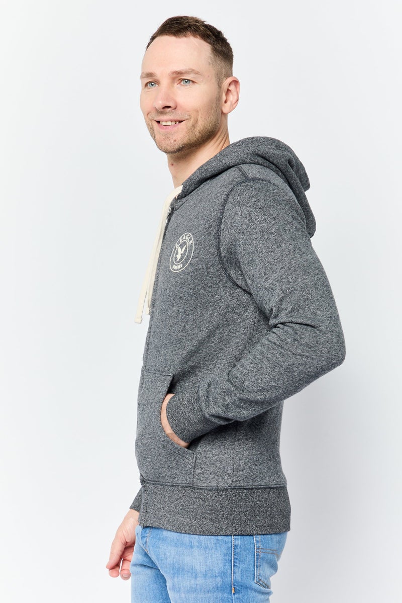 American Eagle Men Brand Logo Long Sleeve Full Zip Hoodie, Dark Heather Grey - Image 4