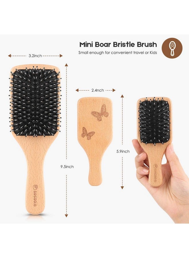 Sosoon Hair Brush, 2 Pack Boar Bristle Paddle Hairbrush For Women Men Kids Reducing Frizzy, No More Tangle, Small Travel Brush Tail Comb & Giftbox Included - Image 1