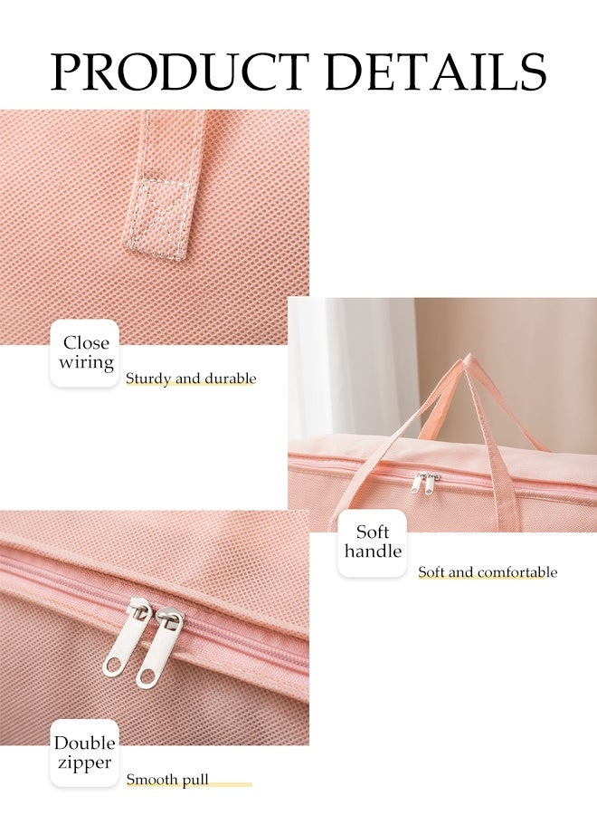 DUNISO 3 Pack Large Storage Bags, Thicken Moving Bags with Strong Zippers & Carrying Handles, Large Heavy Duty Fabric Organizer Bags，Space Saving，Waterproof,for Bedding, Comforters, Quilts, Pillows & Clothes,70*50*26cm，Pink - Image 3