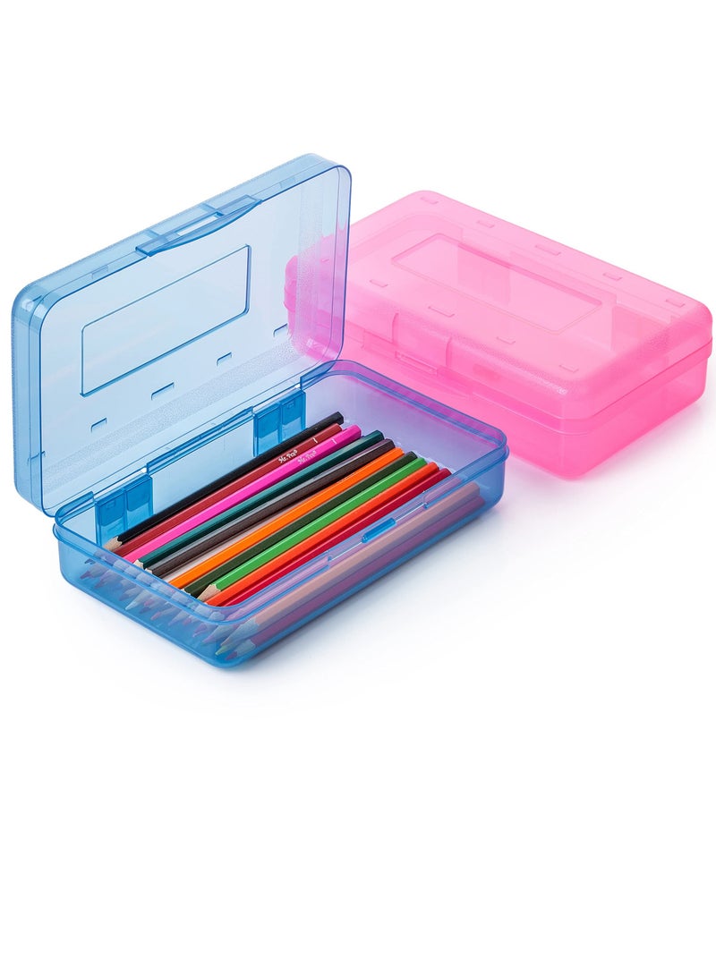 Loquat 2PCS Kids Assorted Color Pencil Box, Plastic Pencil Case Crayon Small Storage Box School Supply Storage Box Kids Pencil Case Hard Case Pencil Box School Storage Box for Stationery Storage - Image 1