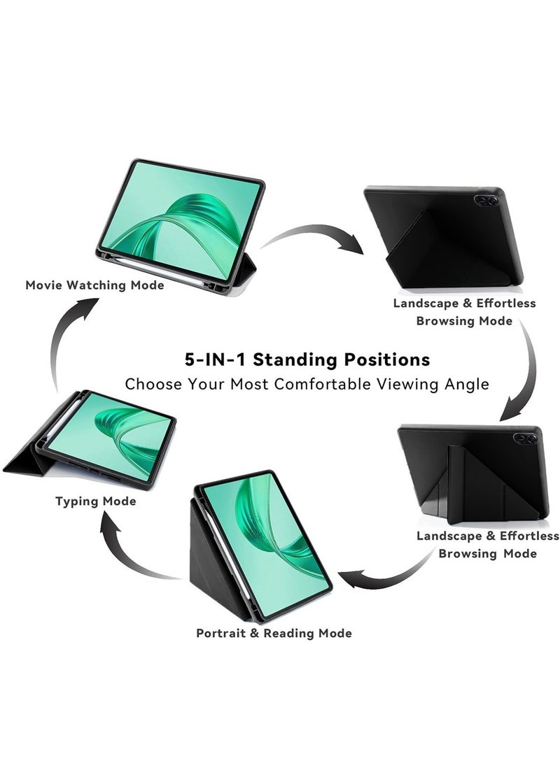Techie حافظة فوليوم ذكية قابلة للطي بتصميم أوريغامي ثلاثي مع حامل قلم ووظيفة الاستيقاظ/النوم التلقائي لجهاز Honor Pad X8a 11 بوصة 2024 - أسود - Image 4