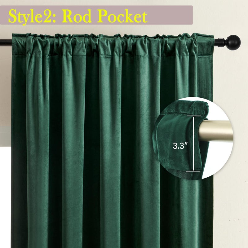 Timeper Dark Green 120 Inch - Extra Long for High Ceiling Decorative Super Soft Velvet Thermal Blackout Curtain Panel Drapes Sound Reducing  Rod Pocket Back Tab  Dark Green  52Wx 120L  2 Panels - Image 3