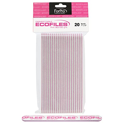 ForPro Professional Collection ECOFILES, Eco-Friendly Manicure and Pedicure Foam Board Nail File, 80/100 Grit, Pink, 20-Count - Image 1