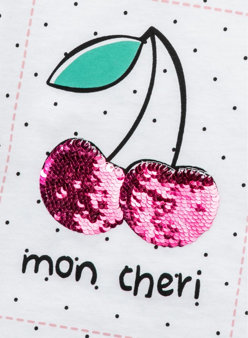 مينوتي تيشيرت بناتي قطني بأكمام قصيرة وطبعة وترتر لامع - Image 3