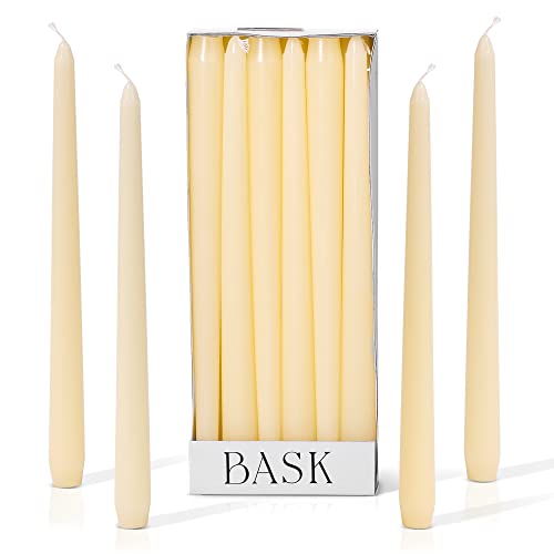 Bask 10-inch Taper Candles - Unscented and Dripless - Burns for 8 Hours - Home Decor for Dinner Table, Kitchen, and Bedroom - Perfect for a Romantic Date or Anniversary - 12-Pack - Ivory - Image 1
