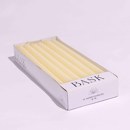 Bask 10-inch Taper Candles - Unscented and Dripless - Burns for 8 Hours - Home Decor for Dinner Table, Kitchen, and Bedroom - Perfect for a Romantic Date or Anniversary - 12-Pack - Ivory - Image 4