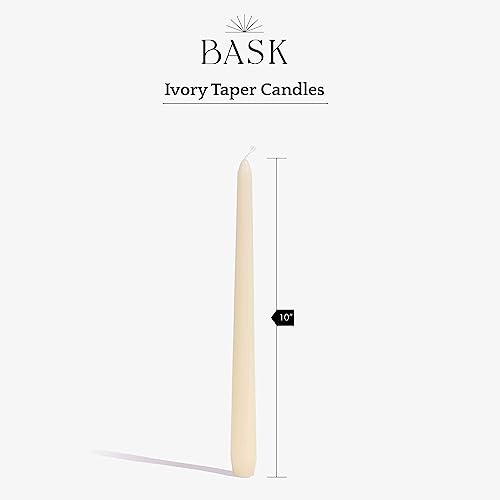 Bask 10-inch Taper Candles - Unscented and Dripless - Burns for 8 Hours - Home Decor for Dinner Table, Kitchen, and Bedroom - Perfect for a Romantic Date or Anniversary - 12-Pack - Ivory - Image 3