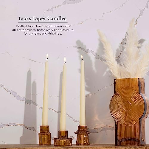 Bask 10-inch Taper Candles - Unscented and Dripless - Burns for 8 Hours - Home Decor for Dinner Table, Kitchen, and Bedroom - Perfect for a Romantic Date or Anniversary - 12-Pack - Ivory - Image 5