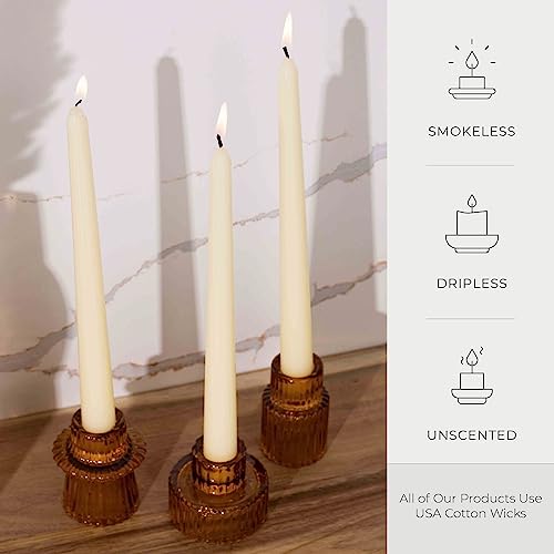 Bask 10-inch Taper Candles - Unscented and Dripless - Burns for 8 Hours - Home Decor for Dinner Table, Kitchen, and Bedroom - Perfect for a Romantic Date or Anniversary - 12-Pack - Ivory - Image 2