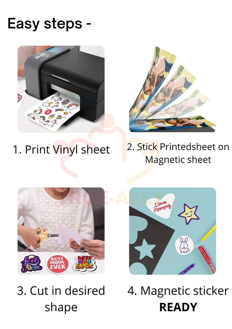 True-Ally A4 Inkjet Printable Magnetic Sticker Photo Kit Includes 2 Magnetic Sheets + 10 Vinyl Glossy Inkjet Printable Sheets for DIY Customized Fridge Magnetic Photo Sticker Making - Image 2