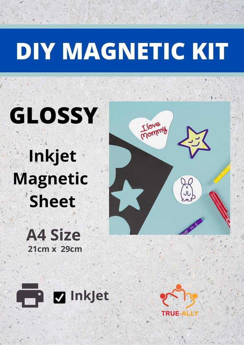 True-Ally A4 Inkjet Printable Magnetic Sticker Photo Kit Includes 2 Magnetic Sheets + 10 Vinyl Glossy Inkjet Printable Sheets for DIY Customized Fridge Magnetic Photo Sticker Making - Image 1