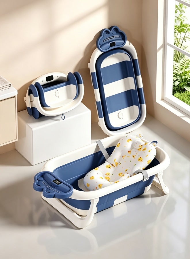 ZERIFAM Baby Portable Foldable Bathtub, Baby Bathtub with Smart Temperature Display, With Soft Cushion Water Plug And Anti Slip Support Legs No-Slip Hanging for Newborn & Kids - Image 1