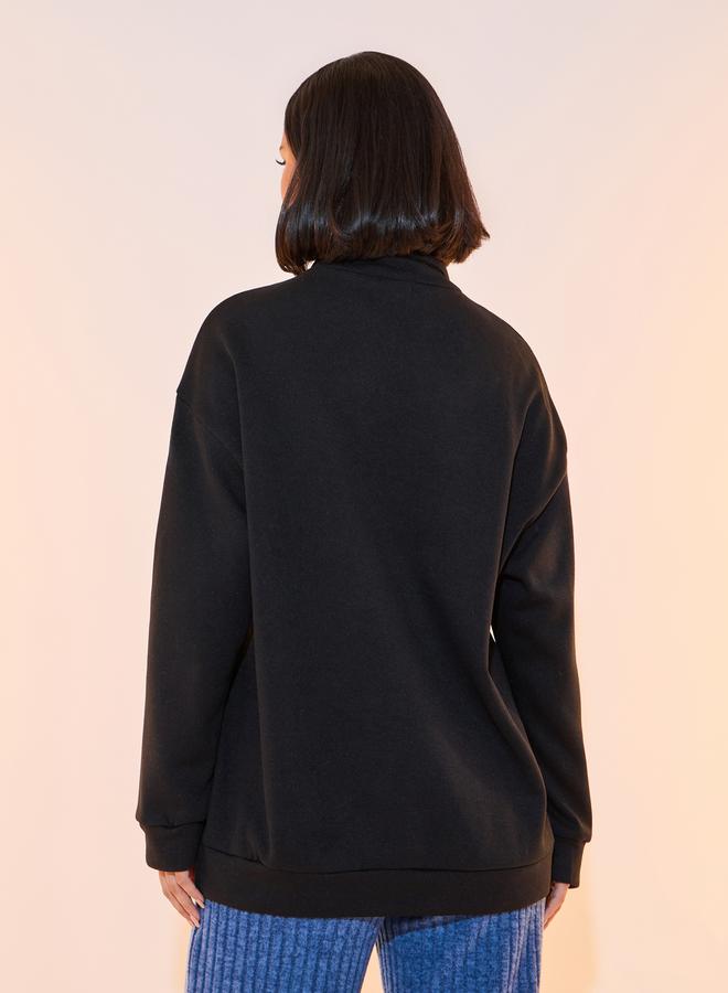 Take Two Slogan Print Drop Shoulder Half-Zipper Sweatshirt - Image 5