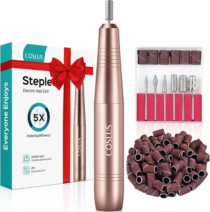 COSLUS Electric Nail Drill Nail Files for Gel Acrylic Nature Nails Adjustable Speed 020000RPM Portable Manicure Pedicure Set with 6 Drill Bits 31 Sanding Bands E File for Beginner Girl Women Mum - Image 1