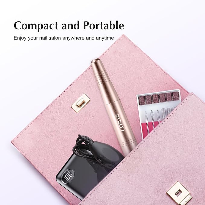 COSLUS Electric Nail Drill Nail Files for Gel Acrylic Nature Nails Adjustable Speed 020000RPM Portable Manicure Pedicure Set with 6 Drill Bits 31 Sanding Bands E File for Beginner Girl Women Mum - Image 5