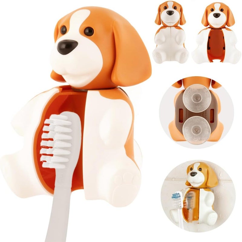 Flipper Fun Animal Dog Toothbrush Cover – Kids Toothbrush Holder with Cover – Toothbrush Holders for Bathrooms - Suction Cup Toothbrush Holder - Image 1