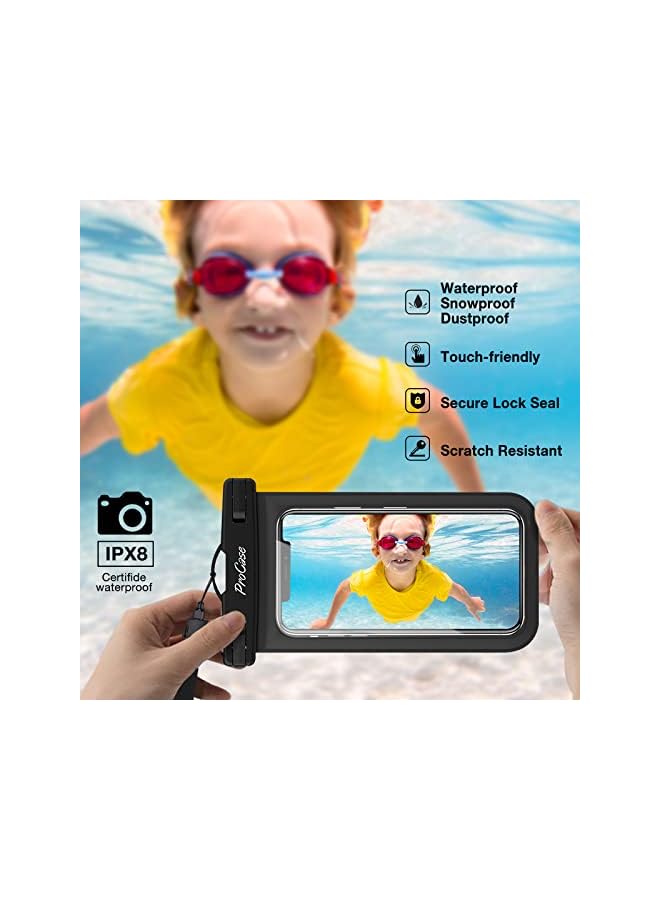 Procases Waterproof Phone Pouch, Universal Cellphone Dry Bag for iPhone 14 13 12 11 Pro Max Plus iPhone XR/X/8/7/6S, Underwater Case for Samsung Galaxy S20 S10 S9 S8 Pixel up to 7.0" -2Pack,Black - Image 2