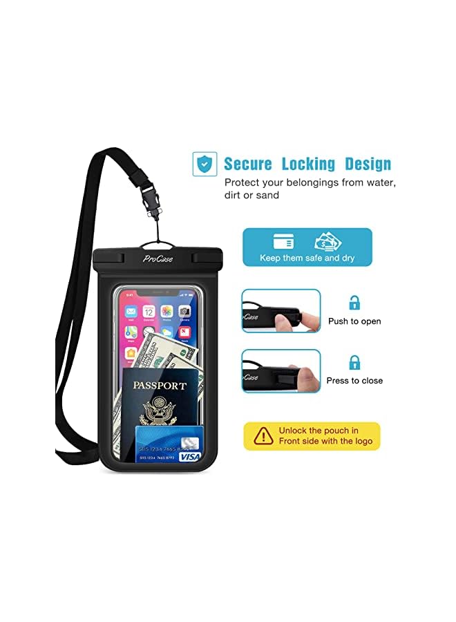 Procases Waterproof Phone Pouch, Universal Cellphone Dry Bag for iPhone 14 13 12 11 Pro Max Plus iPhone XR/X/8/7/6S, Underwater Case for Samsung Galaxy S20 S10 S9 S8 Pixel up to 7.0" -2Pack,Black - Image 5