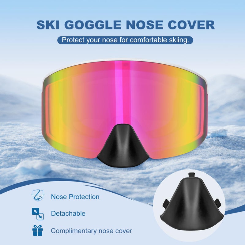 EXP VISION Ski/Snowboard Goggles, Magnetic Lens Snow Goggles with Anti-Fog & UV400 Protection for Men & Women (White Frame-Pink) - Image 5