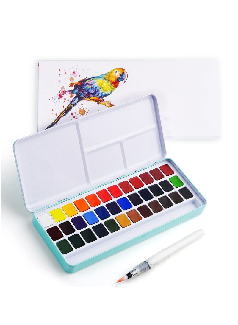 Generic Drawing Pencils Kit with Metal Case Palette and Art Paint Brushes - 36 Colors Solid Watercolor Paint  - Image 1