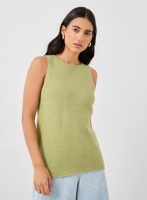 بلوزة محبوكة بدون أكمام بياقة مستديرة