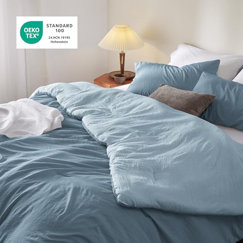 Bedsure Queen Size Comforter Set, Reversible Blue Soft Prewashed Bedding for All Seasons, 3 Pieces Warm Down Alternative Bed Set, 1 Lightweight Comforter (90"x90") and 2 Pillowcases (20"x26") - Image 5