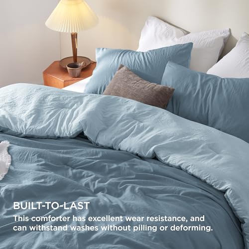 Bedsure Queen Size Comforter Set, Reversible Blue Soft Prewashed Bedding for All Seasons, 3 Pieces Warm Down Alternative Bed Set, 1 Lightweight Comforter (90"x90") and 2 Pillowcases (20"x26") - Image 3