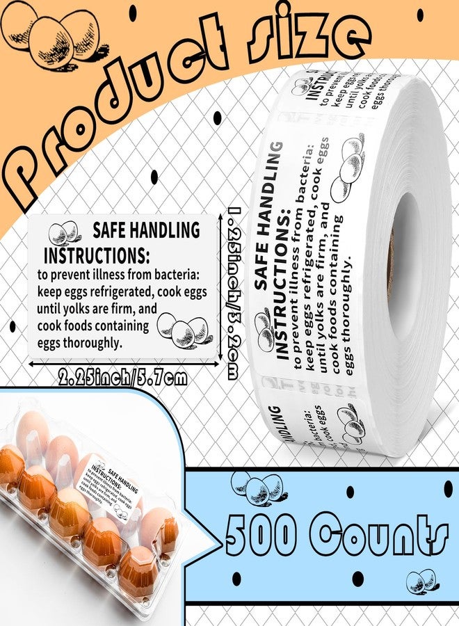 TaoBary 500 Count Safe Handling Instruction Stickers for Eggs 2.25”x1.25” Farmers Fresh Eggs Carton Stickers Thermal Printed Safe Handling Label for Egg Cartons - Image 3