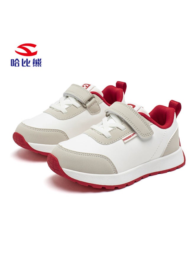 Habi Bear Leather Spring And Autumn Children's Sports Shoes Simple Casual Shoes For Small And Medium-sized Children Velcro Shoes