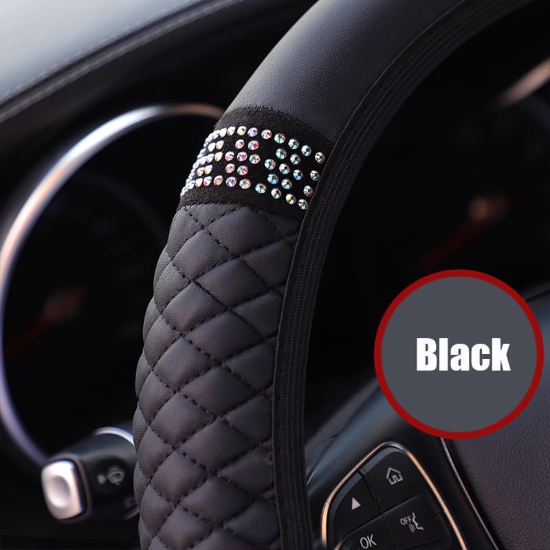 WLERIR Microfiber Leather Steering Wheel Cover with Anti-Slip Lining Universal Car Accessory for Steering Wheel with a Diameter of 14.5-15 inch (Black) - Image 5