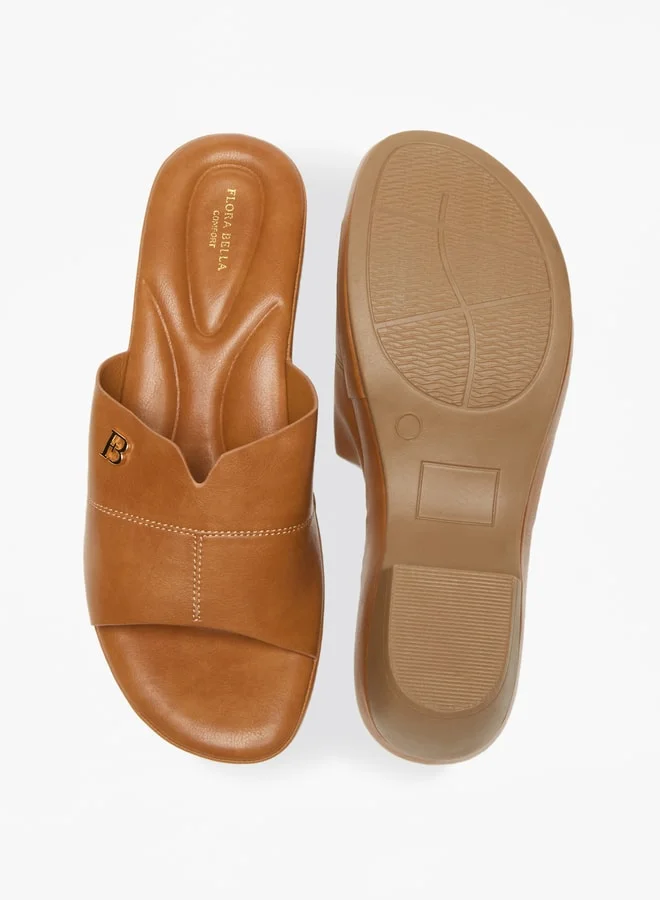 Flora Bella By Shoexpress Logo Accent Slip-On Sandals with Block Heels