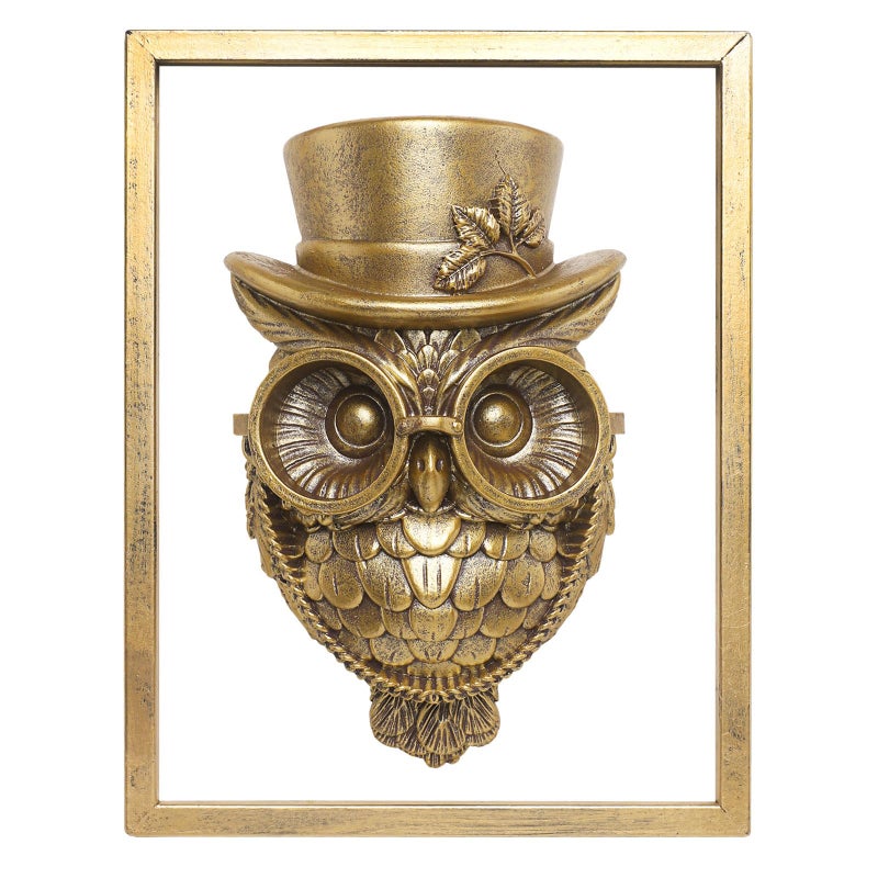 Newinhome Animal Heads Wall Decor (Includes Metal Frame) Halloween Resin Animals Sculptures Head Wall Hanging Decoration Gold vintage Wall Sculpture for Living Room Bedroom Office(Owl) - Image 1