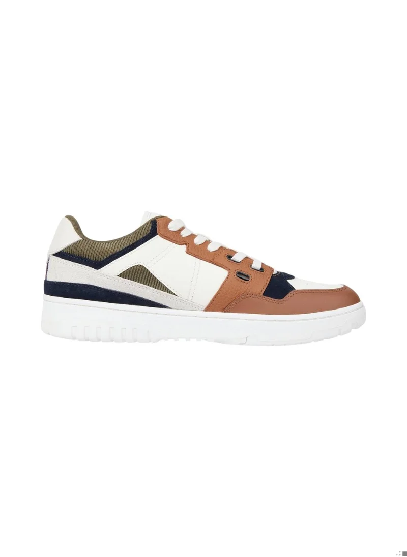 TOMMY HILFIGER Men's Low Top Basketball Trainers - Leather, Brown