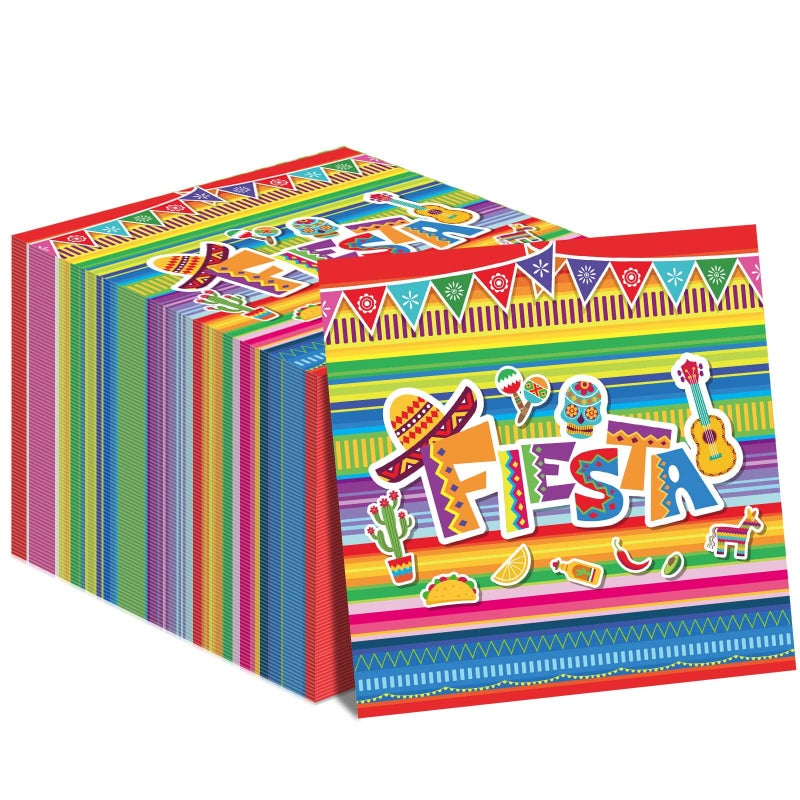 50 Pack Mexican Fiesta Napkins for Cinco De Mayo Party Supplies Mexican Fiesta Themed Disposable Paper Napkins Colorful Stripes Flags Birthday Taco Weddings Party Table Decorations