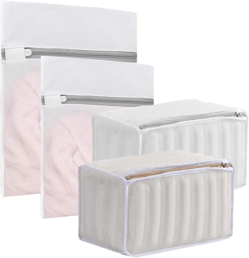 Zikra Mesh Laundry Bags, 2Pcs Shoes Wash Bags with 2Pcs Mesh Laundry Bags for Washing Machine, Sneaker Washing Machine Bag, Mesh Laundry Bags for Washing Machine