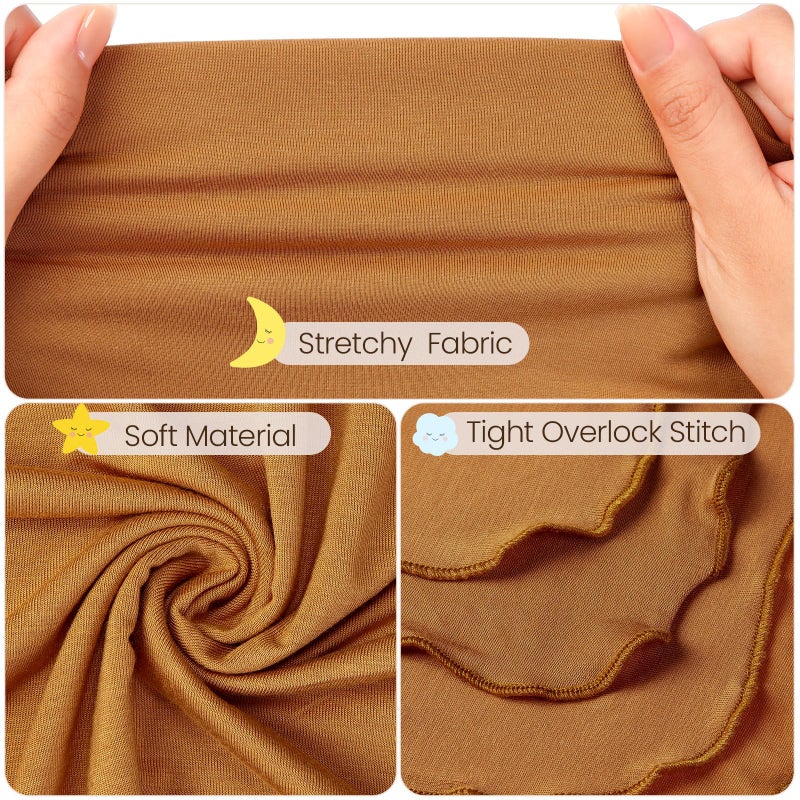 JaGely 2 Pcs Stretchy Baby Swaddle Blankets Set Extra Soft 47" x 47" Baby Newborn Swaddle Blanket and Hat(Navy Blue, Claybank) - Image 3