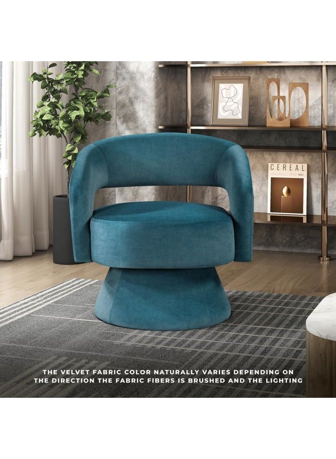 Lexicon 360 Degree Swivel Accent Chair, Modern Comfy Velvet Round Barrel Chair, Open Back, Plush Foam Cushions, Metal Swivel Base for Living Room/Bedroom/Office, Dark Teal - Image 5