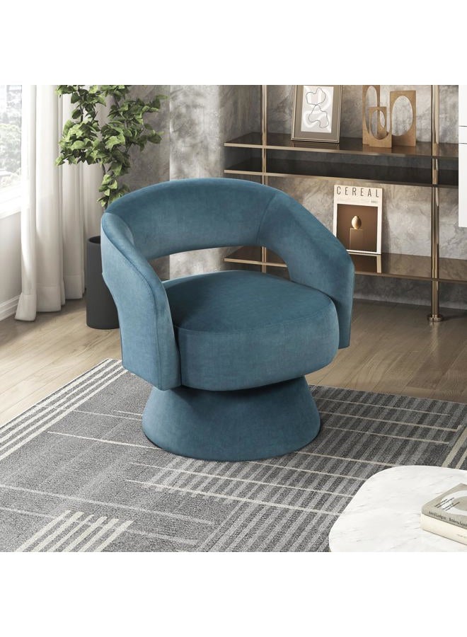 Lexicon 360 Degree Swivel Accent Chair, Modern Comfy Velvet Round Barrel Chair, Open Back, Plush Foam Cushions, Metal Swivel Base for Living Room/Bedroom/Office, Dark Teal - Image 1