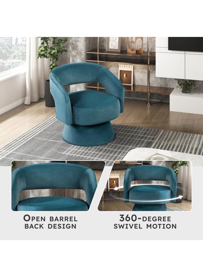 Lexicon 360 Degree Swivel Accent Chair, Modern Comfy Velvet Round Barrel Chair, Open Back, Plush Foam Cushions, Metal Swivel Base for Living Room/Bedroom/Office, Dark Teal - Image 2