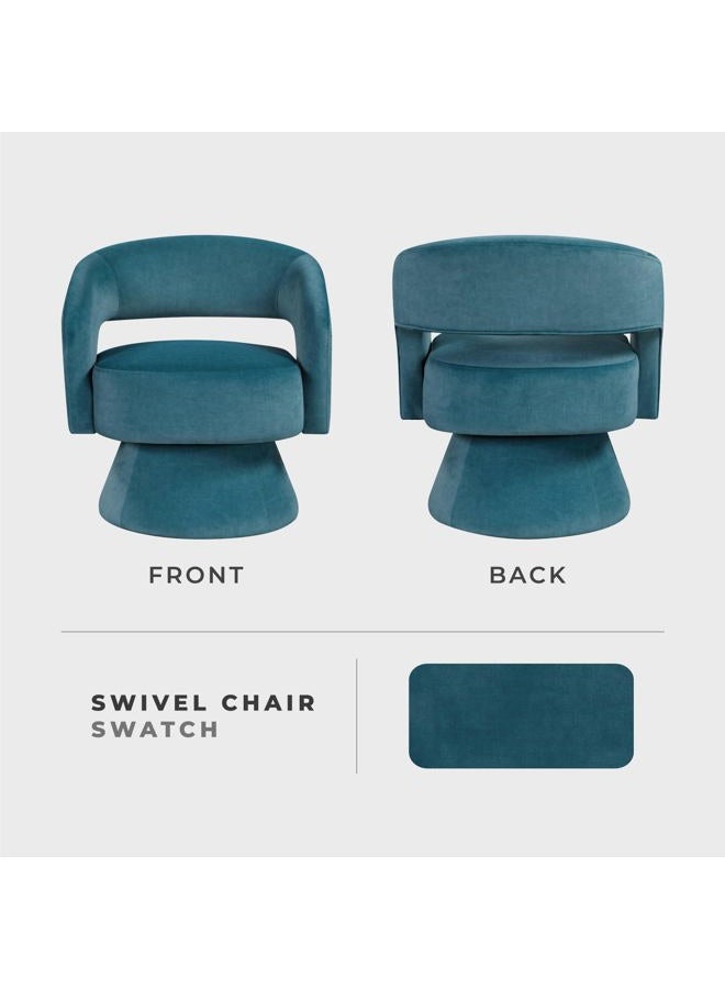 Lexicon 360 Degree Swivel Accent Chair, Modern Comfy Velvet Round Barrel Chair, Open Back, Plush Foam Cushions, Metal Swivel Base for Living Room/Bedroom/Office, Dark Teal - Image 4